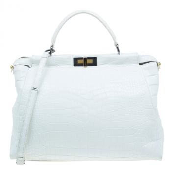 Fendi White Crocodile Large Peekaboo Tote