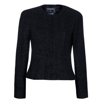 Pre Owned Chanel Black Metallic Tweed Jacket M