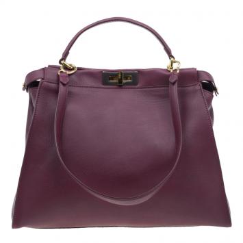 Fendi Burgundy Leather Large Peekaboo Tote Bag
