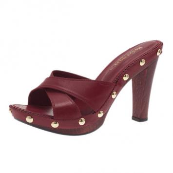 Saint Laurent Paris Red Leather Criss Cross Mules Size 38