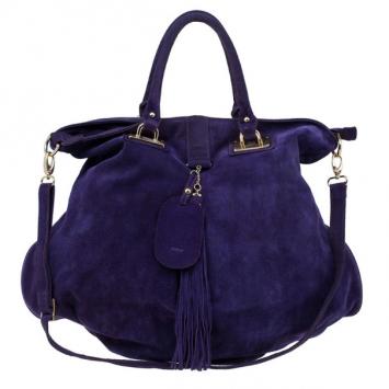 Chloe Purple Suede Box Pleat Hobo