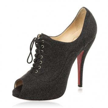 Christian Louboutin Grey Lace Up Flannel Lady Derby120mm Ankle Booties Size 37
