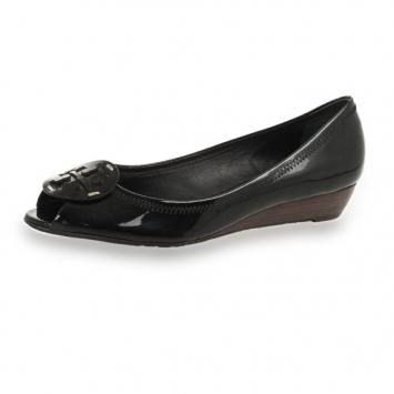 Tory Burch Black Patent Peep Toe Carol Mini Wedges Size 38Size 38