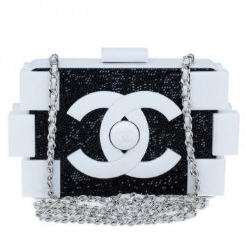 Chanel Black and White Crystal Lego Clutch
