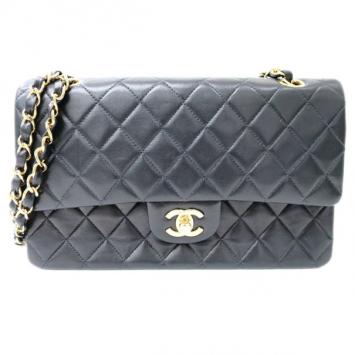 Chanel Black Lambskin Medium Double Flap Shoulder Bag
