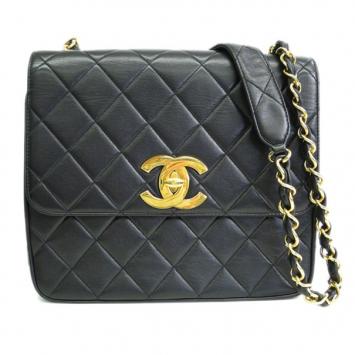 Chanel Black Lambskin Square Shoulder Bag