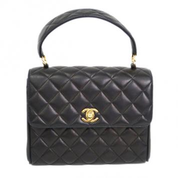 Chanel Black Lambskin Top Handle Flap Bag