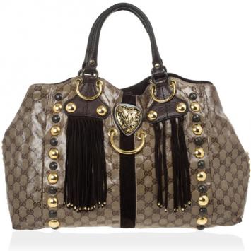 Gucci Beige Ebony GG Crystal Canvas Babouska Heart Tote Bag