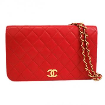 Chanel Red Lambskin Single Flap Shoulder Bag