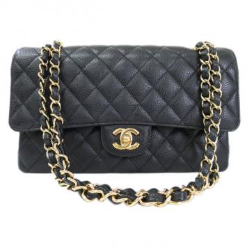 Chanel Black Caviar Douple Flap Shoulder Bag
