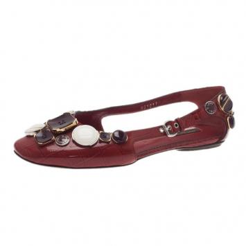 Louis Vuitton Red Patent Leather Embellished Ballet Flats Size 38
