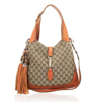 Gucci Beige Orange GG Canvas New Jackie Small Hobo
