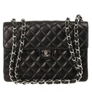 Chanel Black Quilted Lambskin Jumbo Flap Vintage Bag