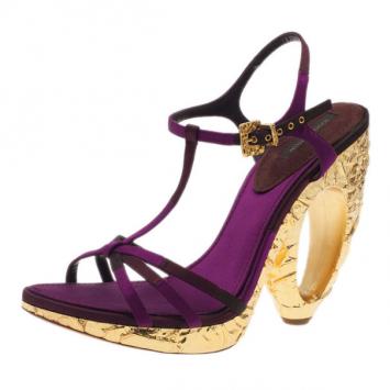 Louis Vuitton Purple Satin Feerique Morganne Wedge Sandals Size 38.5