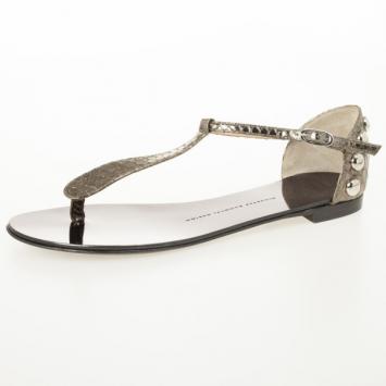 Giuseppe Zanotti Metallic Python Studded Thong Sandals Size 38