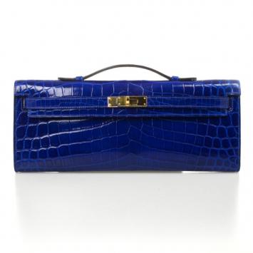 Hermes Bleu Electrique Niloticus Crocodile Kelly Cut Clutch