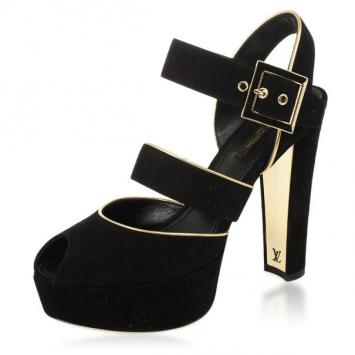 Louis Vuitton Black Suede Mowani Platform Sandals Size 37.5