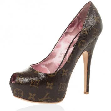 Louis Vuitton Monogram Canvas Rosemary Peep Toe Platform Pumps Size 37.5