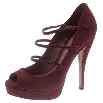 Gucci Pink Suede Lisbeth Multi Strap Platform Pumps Size 39