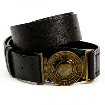 Burberry Black Grainy Leather Round Clasp Buckle Belt 92.5 CM 
