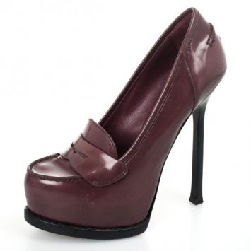 Yves Saint Laurent Burgundy Leather Tribtoo Penny Loafer Platform Pumps Size 36.5