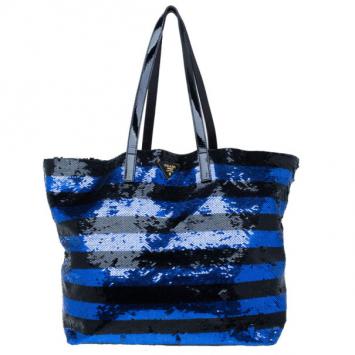 Prada Blue and Black Sequin Tote