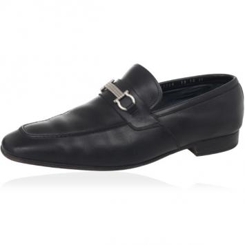 Pre Owned Salvatore Ferragamo Black Leather Gancino Bit Loafers Size 44
