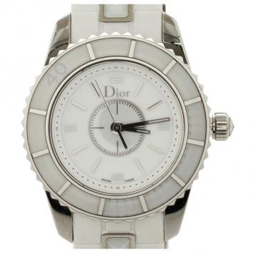 Christian Dior Christal SS Ceramic White Womens Wristwatch 28 MM