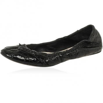 Christian Dior Black Patent Cannage Bow Ballet Flats Size 41