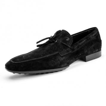 Pre Owned Tod's Black Suede Bow Moccasins Size 43.5