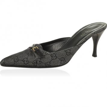 Gucci Black GG Denim Mules Size 40.5