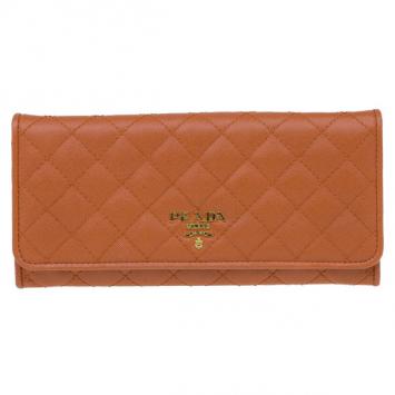 Prada Orange Quilted Saffiano Leather Long Flap Wallet