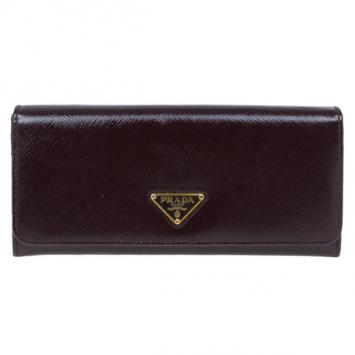 Prada Burgundy Patent Saffiano Leather Long Flap Wallet