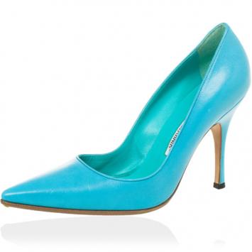 Manolo Blahnik Blue 'BB' Pointy Toe Pumps Size 37.5