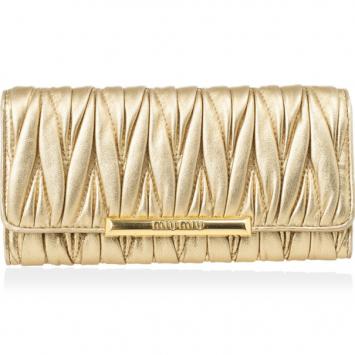 Miu Miu Gold Matelasse Leather Wallet