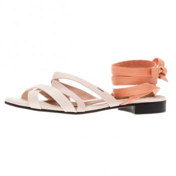 Fendi Cream Leather Lily Ankle Wrap Sandals Size 38.5