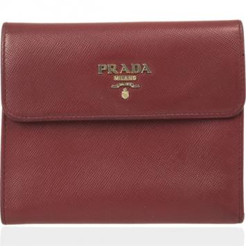 Prada Burgundy Saffiano Portaf Pat Wallet