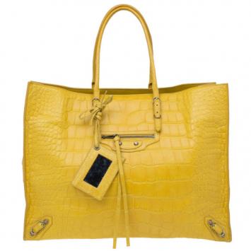 Balenciaga Yellow Crocodile Papier Tote