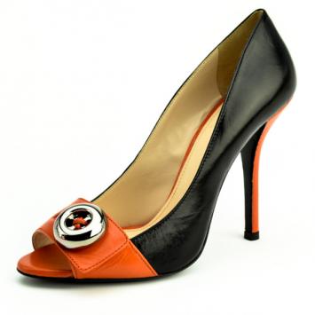 Prada Orange Two-Tone Leather Peep Toe Button Pumps Size 38