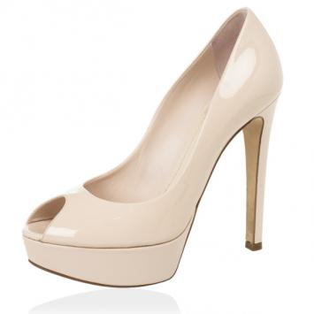 Christian Dior Rose Pink Patent Leather 'Miss Dior' Peep Toe Platform Pumps Size 37