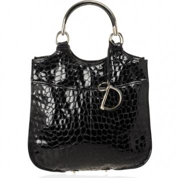 Christian Dior Black Croc Embossed Patent Leather 61 Tote Bag
