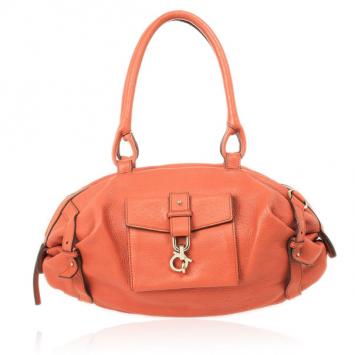 Salvatore Ferragamo Orange Pebbled Leather Satchel