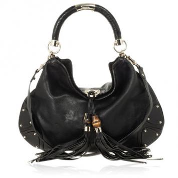 Gucci Black Leather Indy Top Handle Bag