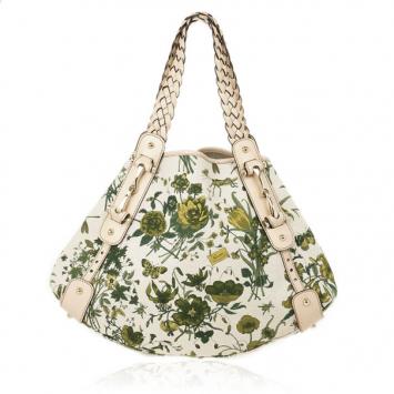 Gucci Beige and Green Floral Canvas Pelham Tote Bag