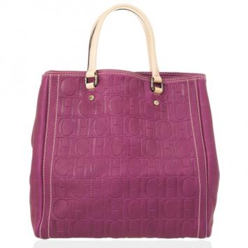 Carolina Herrera Leather Purple CH Monogram Tote
