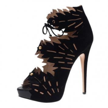 Charlotte Olympia Black Suede Eve Leaf Cutout Ankle Booties Size 40.5