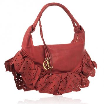 Christian Dior Red Gypsy Ruffles Hobo Shoulder Bag