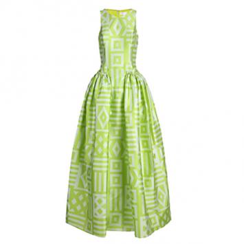 Christian Siriano Lime Geometric-Print Gown S