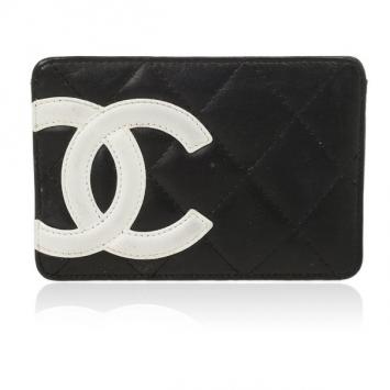 Chanel Black Lambskin Cambon Quilted Leather Card Holder