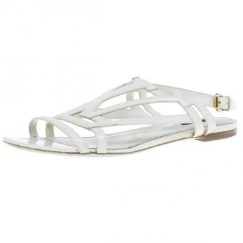 Louis Vuitton Cream Patent Leather Crossing Flat Sandals Size 41